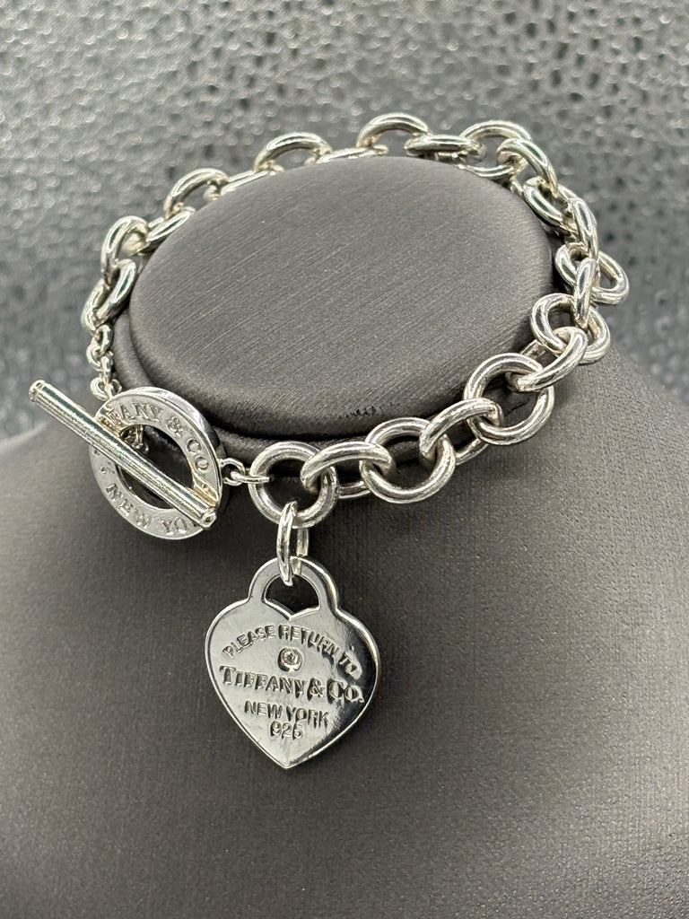 Tiffany & Co Sterling Silver Diamond Heart Toggle Bracelet