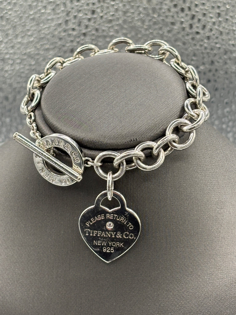 Tiffany & Co Sterling Silver Diamond Heart Toggle Bracelet