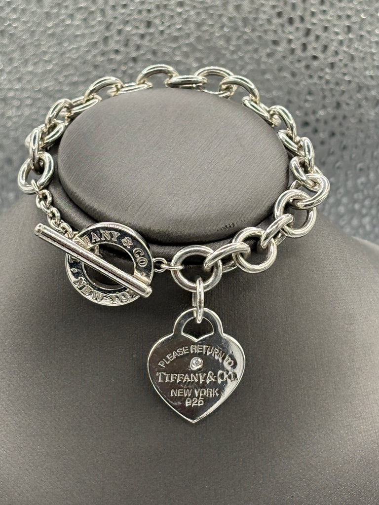 Tiffany & Co Sterling Silver Diamond Heart Toggle Bracelet