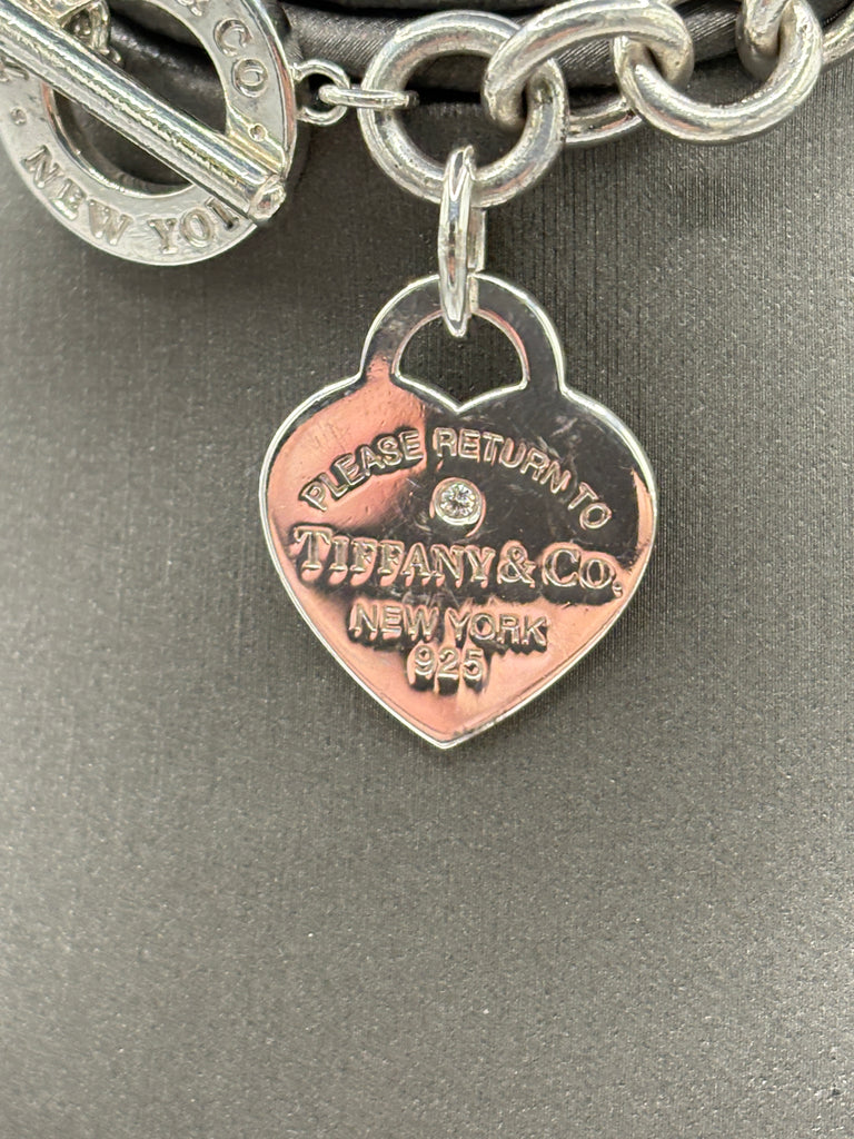 Tiffany & Co Sterling Silver Diamond Heart Toggle Bracelet