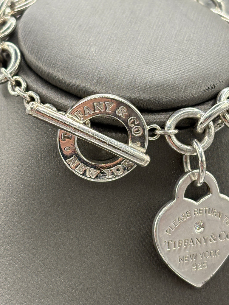 Tiffany & Co Sterling Silver Diamond Heart Toggle Bracelet