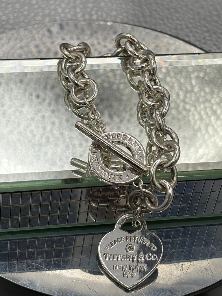 Tiffany & Co Sterling Silver Diamond Heart Toggle Bracelet