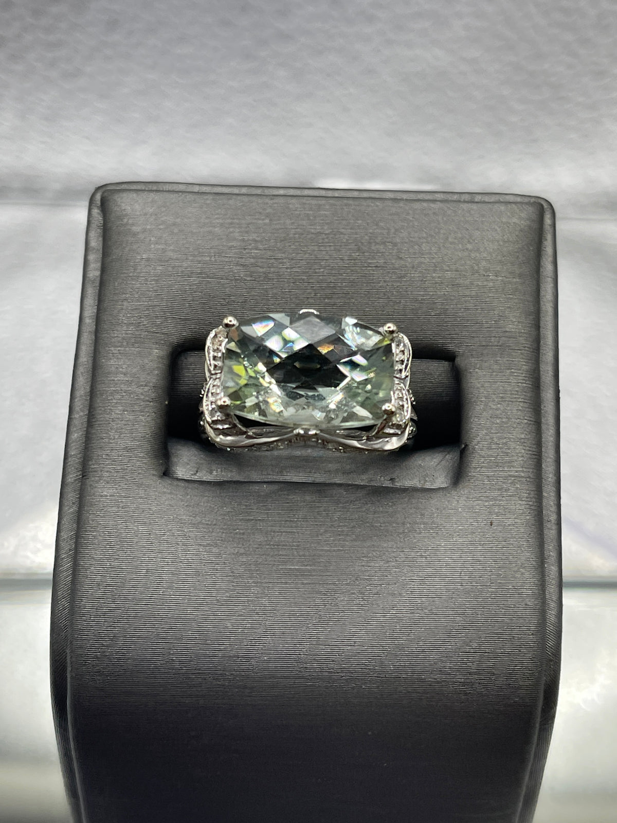 14 Karat White Gold Blue Obsidian and Diamond Ring