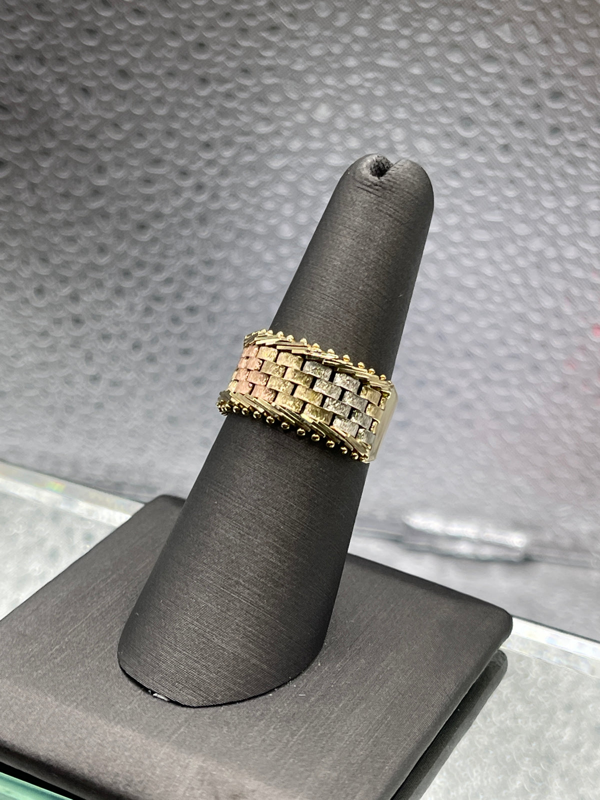 Ladies or Gents 14 Karat Tri-Colored Herringbone Ring