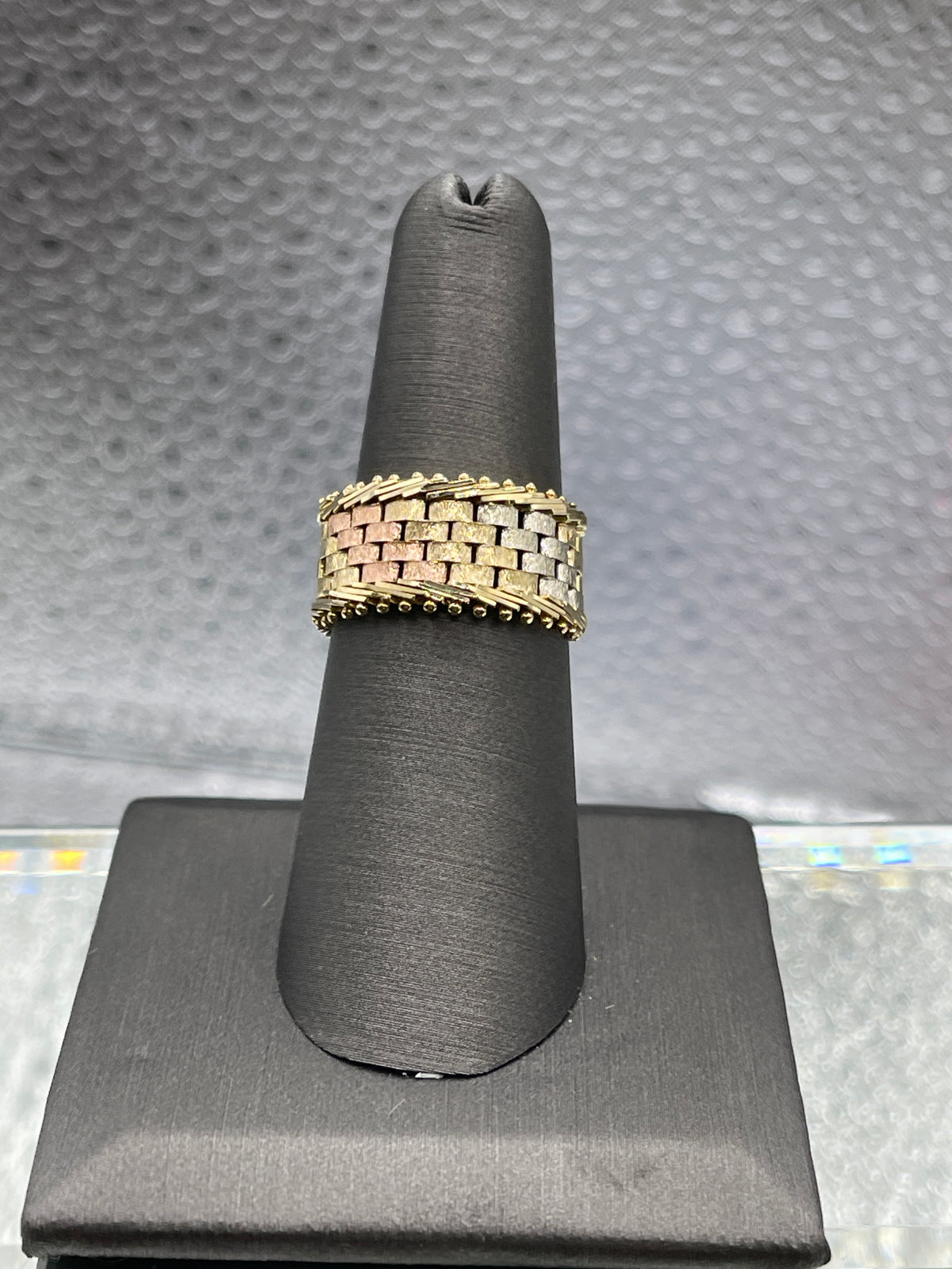Ladies or Gents 14 Karat Tri-Colored Herringbone Ring