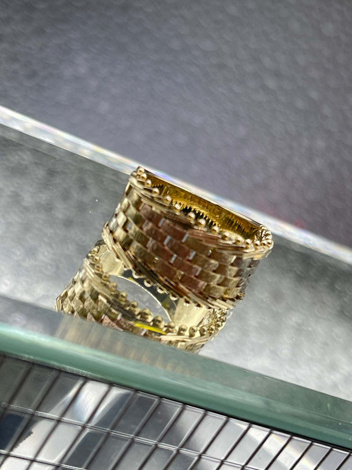 Ladies or Gents 14 Karat Tri-Colored Herringbone Ring
