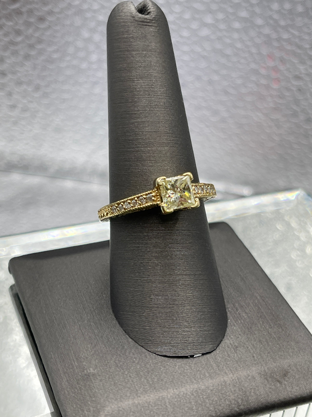 Ladies 14 Karat Yellow Gold Princess Cut Diamond Engagement Ring