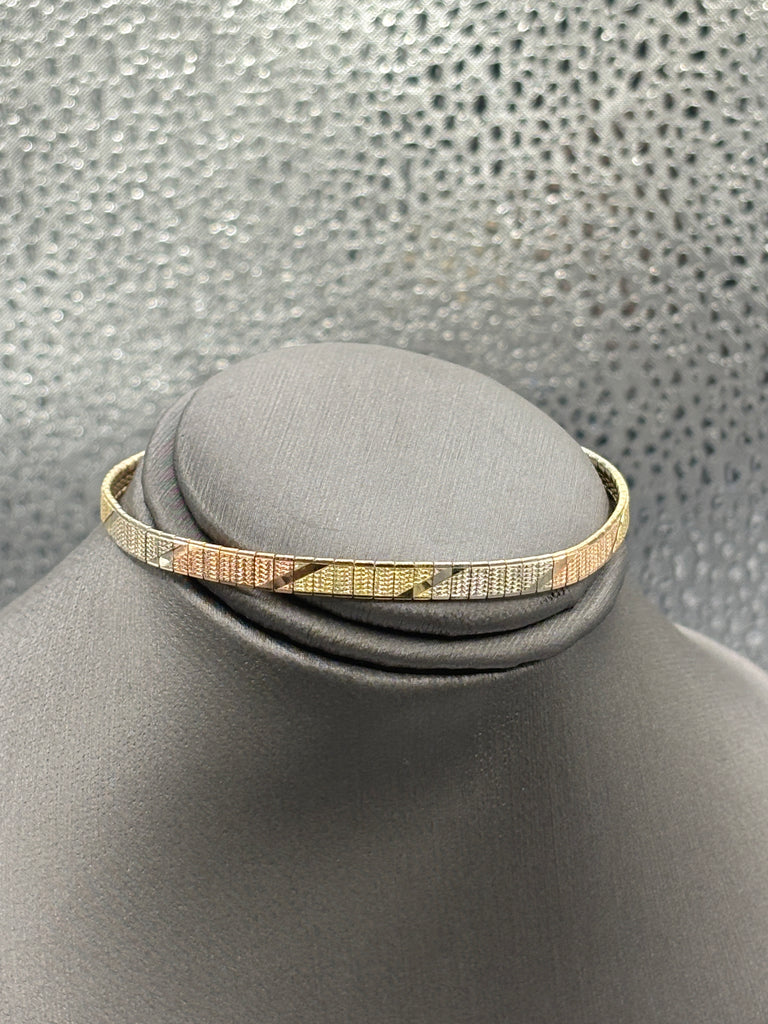 Ladies 14 Karat Tri-Color Gold Diamond Cut Mirror Bracelet