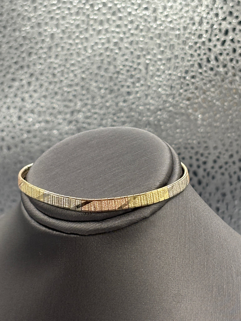 Ladies 14 Karat Tri-Color Gold Diamond Cut Mirror Bracelet