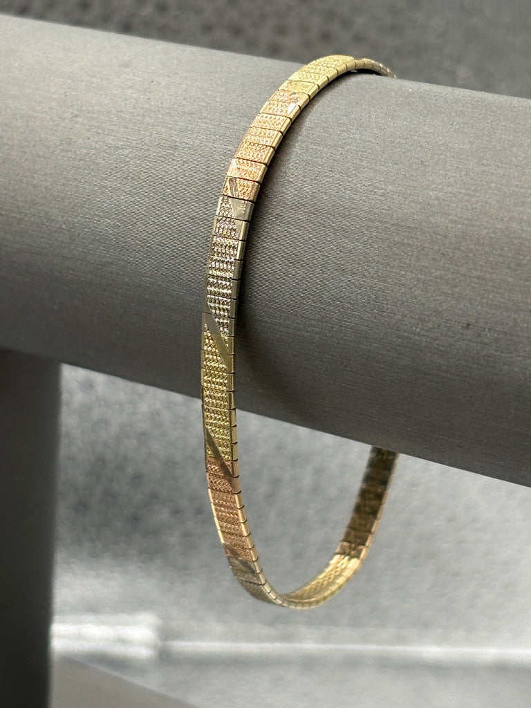 Ladies 14 Karat Tri-Color Gold Diamond Cut Mirror Bracelet