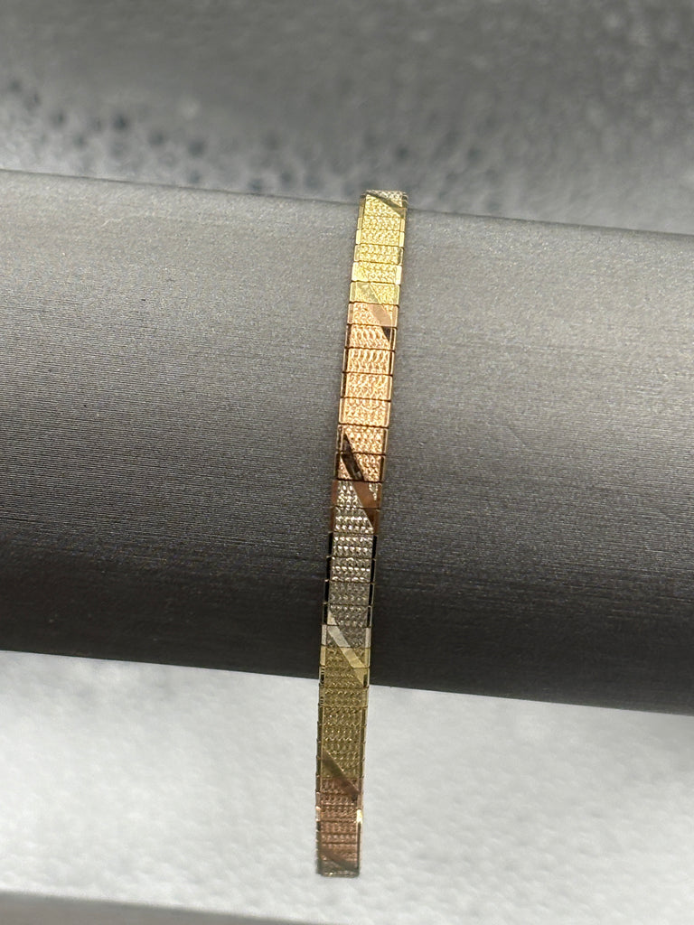 Ladies 14 Karat Tri-Color Gold Diamond Cut Mirror Bracelet