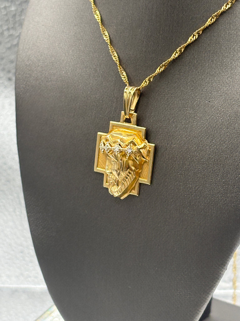 Classic 14 Karat Yellow Gold Jesus Diamond Head Pendant