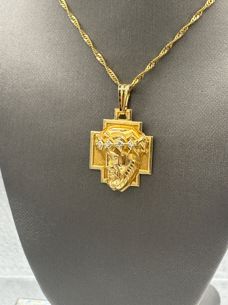 Classic 14 Karat Yellow Gold Jesus Diamond Head Pendant