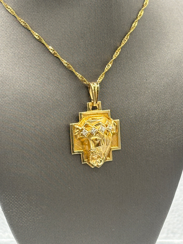 Classic 14 Karat Yellow Gold Jesus Diamond Head Pendant