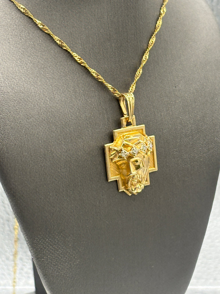 Classic 14 Karat Yellow Gold Jesus Diamond Head Pendant