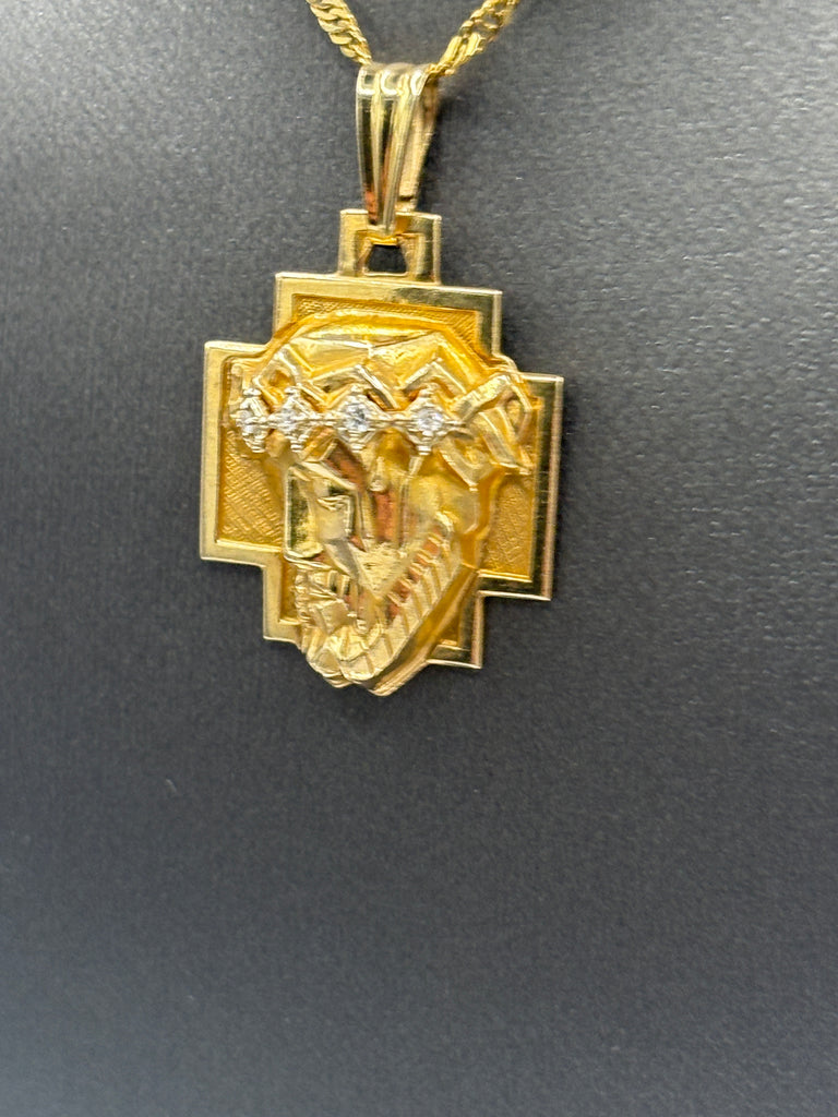 Classic 14 Karat Yellow Gold Jesus Diamond Head Pendant