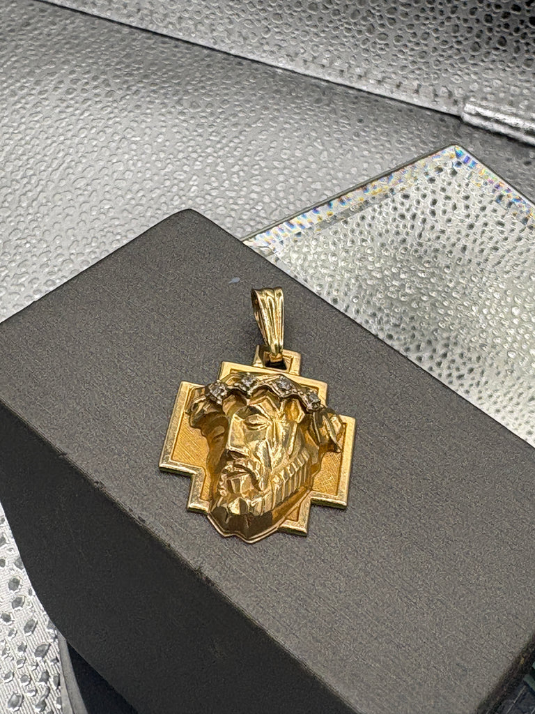 Classic 14 Karat Yellow Gold Jesus Diamond Head Pendant