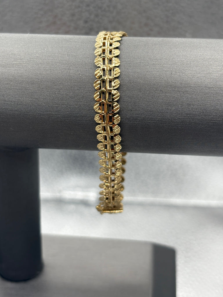 14 Karat Yellow Gold Flexible Di-Cut Floral Ladder Bracelet