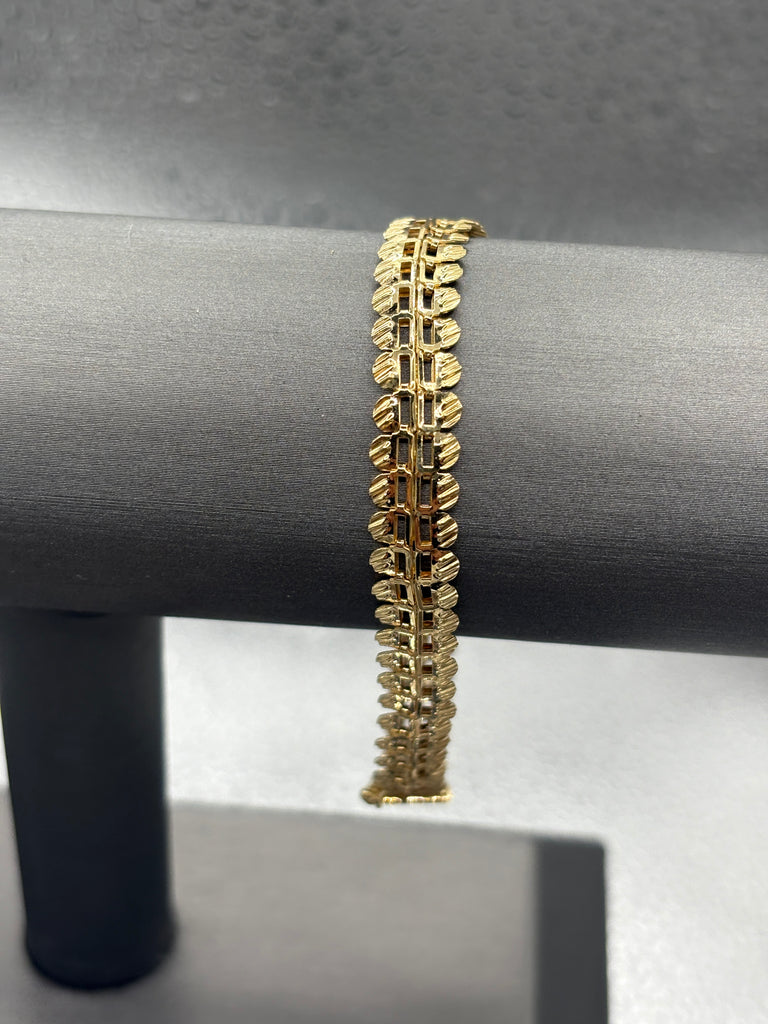 14 Karat Yellow Gold Flexible Di-Cut Floral Ladder Bracelet