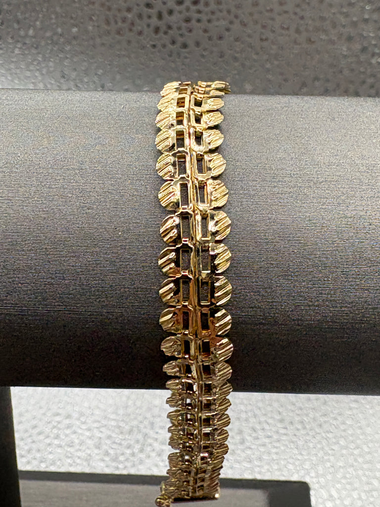 14 Karat Yellow Gold Flexible Di-Cut Floral Ladder Bracelet