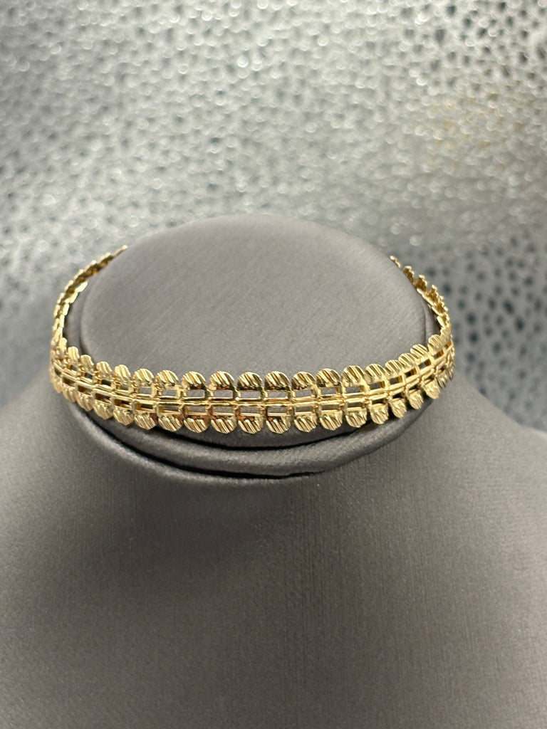 14 Karat Yellow Gold Flexible Di-Cut Floral Ladder Bracelet