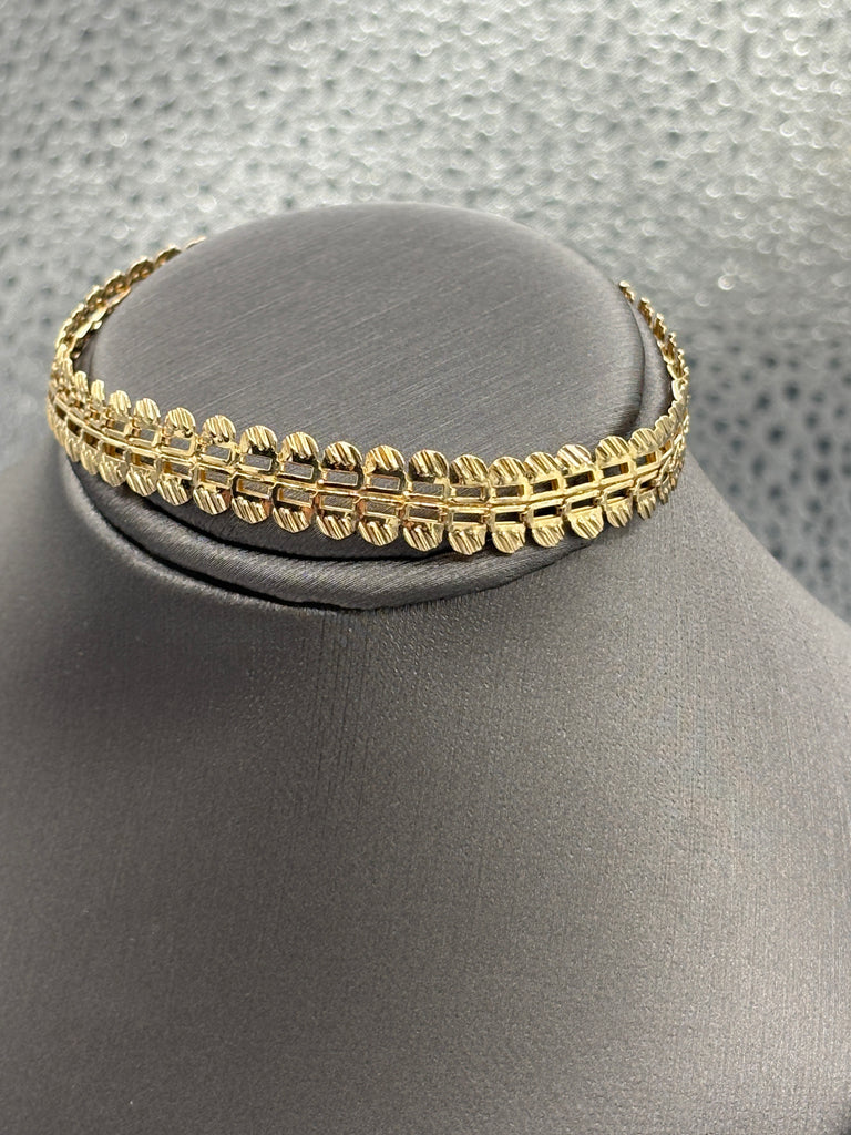 14 Karat Yellow Gold Flexible Di-Cut Floral Ladder Bracelet