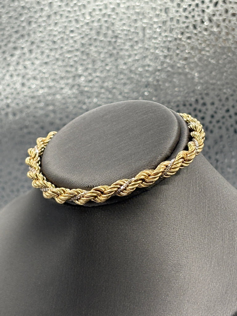 14 Karat Yellow Gold Rope & White Gold Box Chain Bracelet