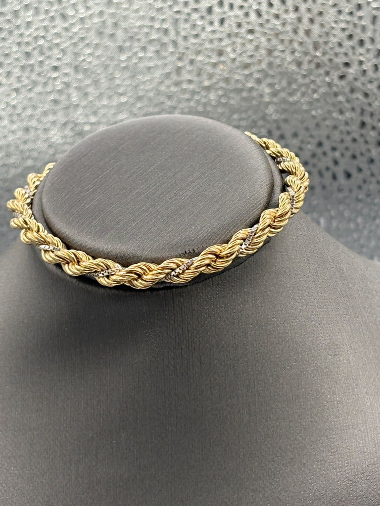 14 Karat Yellow Gold Rope & White Gold Box Chain Bracelet