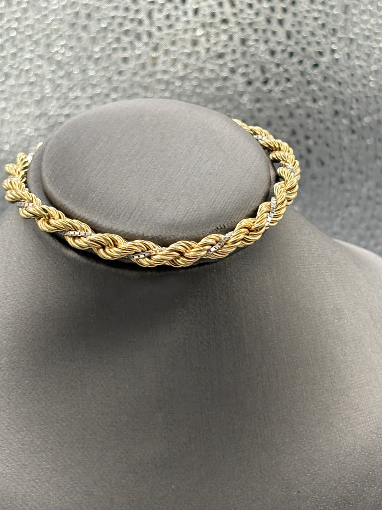 14 Karat Yellow Gold Rope & White Gold Box Chain Bracelet