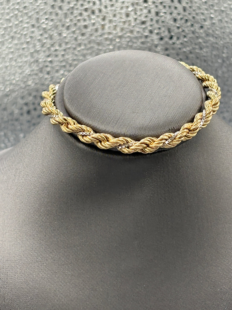 14 Karat Yellow Gold Rope & White Gold Box Chain Bracelet