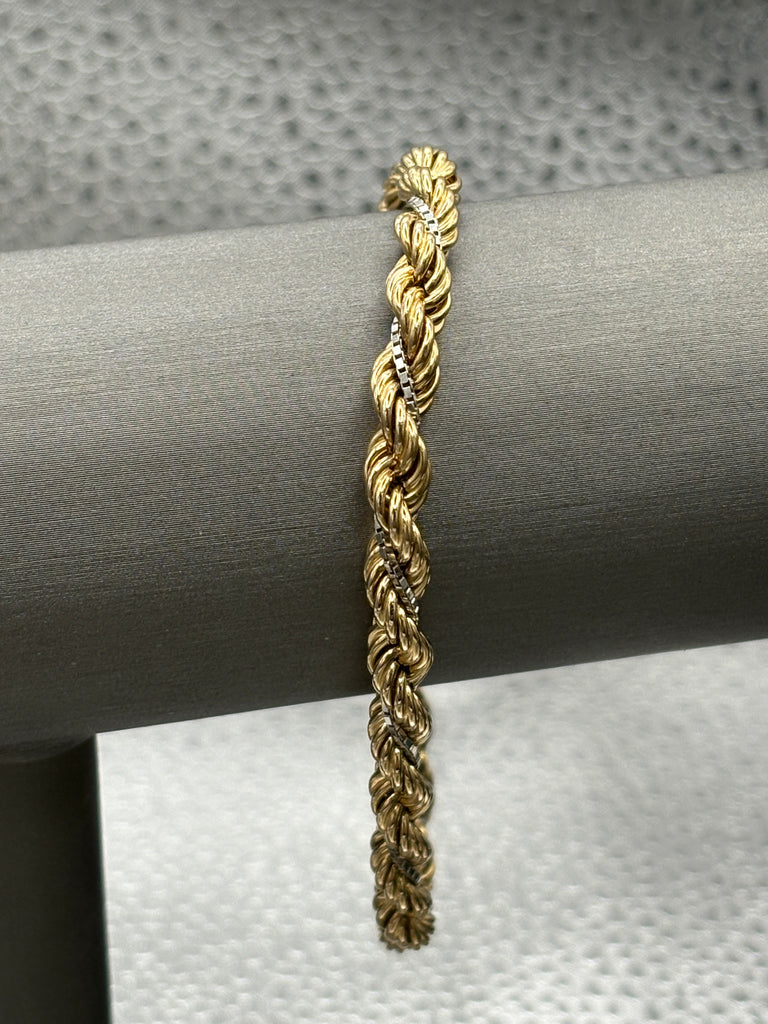 14 Karat Yellow Gold Rope & White Gold Box Chain Bracelet