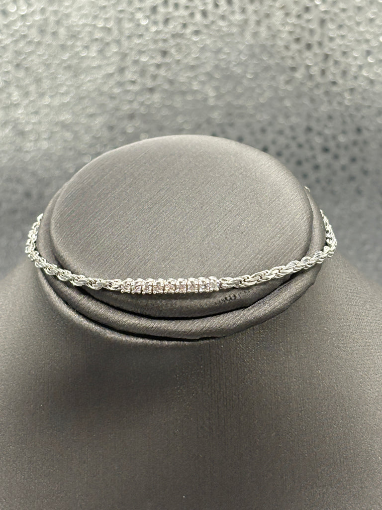14 Karat Ladies White Gold Diamond Rope Bracelet