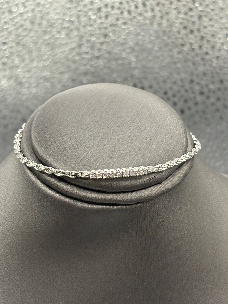 14 Karat Ladies White Gold Diamond Rope Bracelet