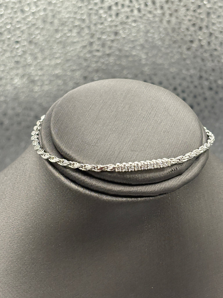 14 Karat Ladies White Gold Diamond Rope Bracelet