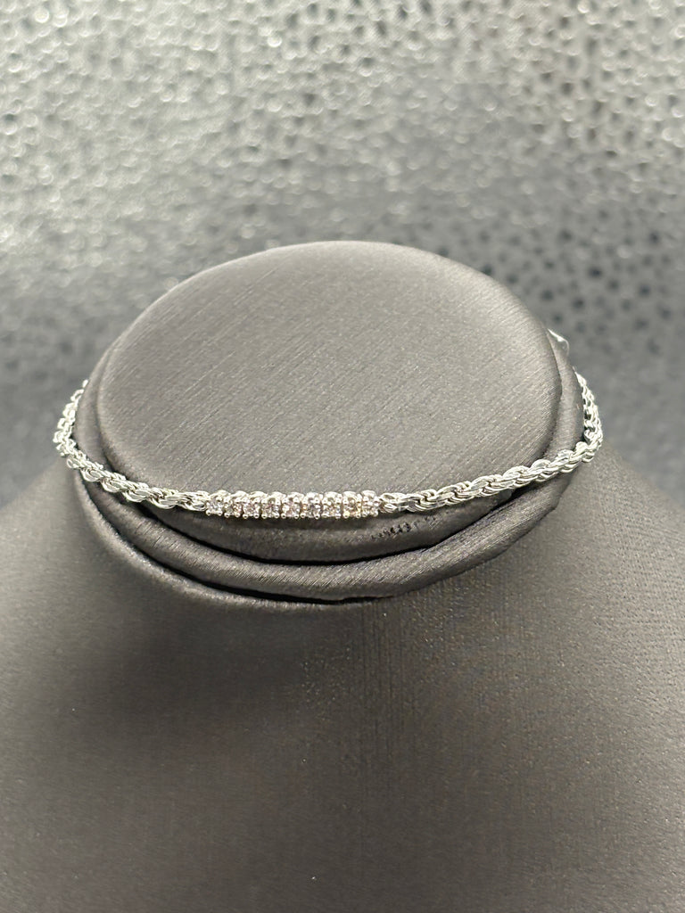 14 Karat Ladies White Gold Diamond Rope Bracelet