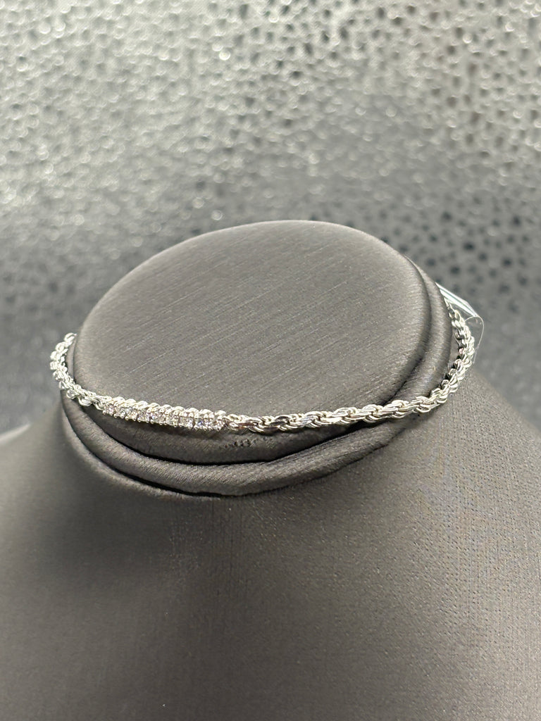 14 Karat Ladies White Gold Diamond Rope Bracelet