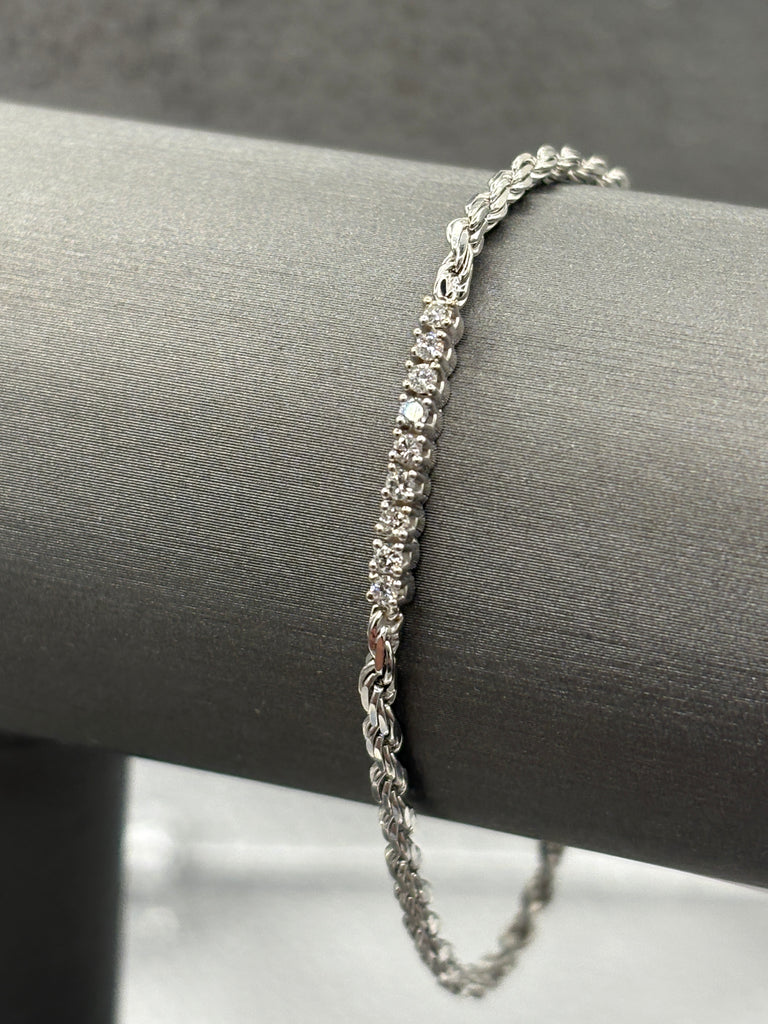 14 Karat Ladies White Gold Diamond Rope Bracelet
