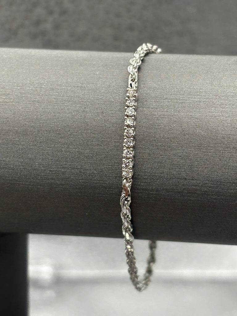 14 Karat Ladies White Gold Diamond Rope Bracelet