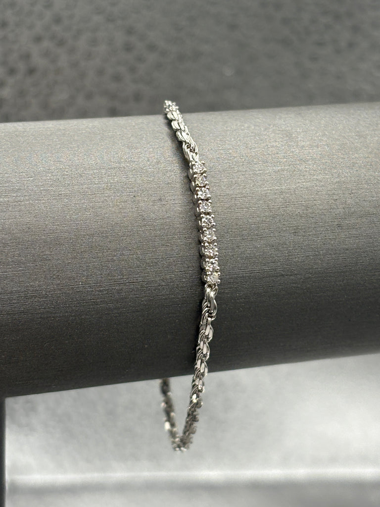 14 Karat Ladies White Gold Diamond Rope Bracelet