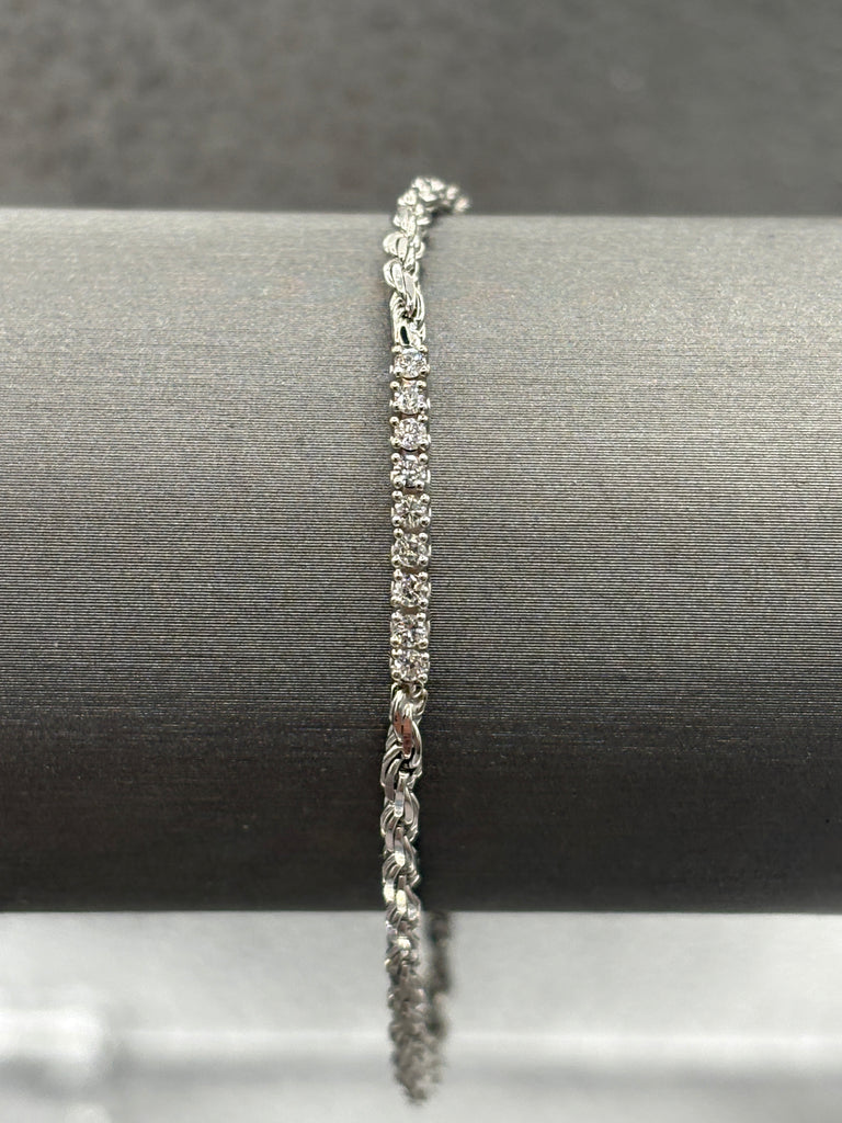 14 Karat Ladies White Gold Diamond Rope Bracelet