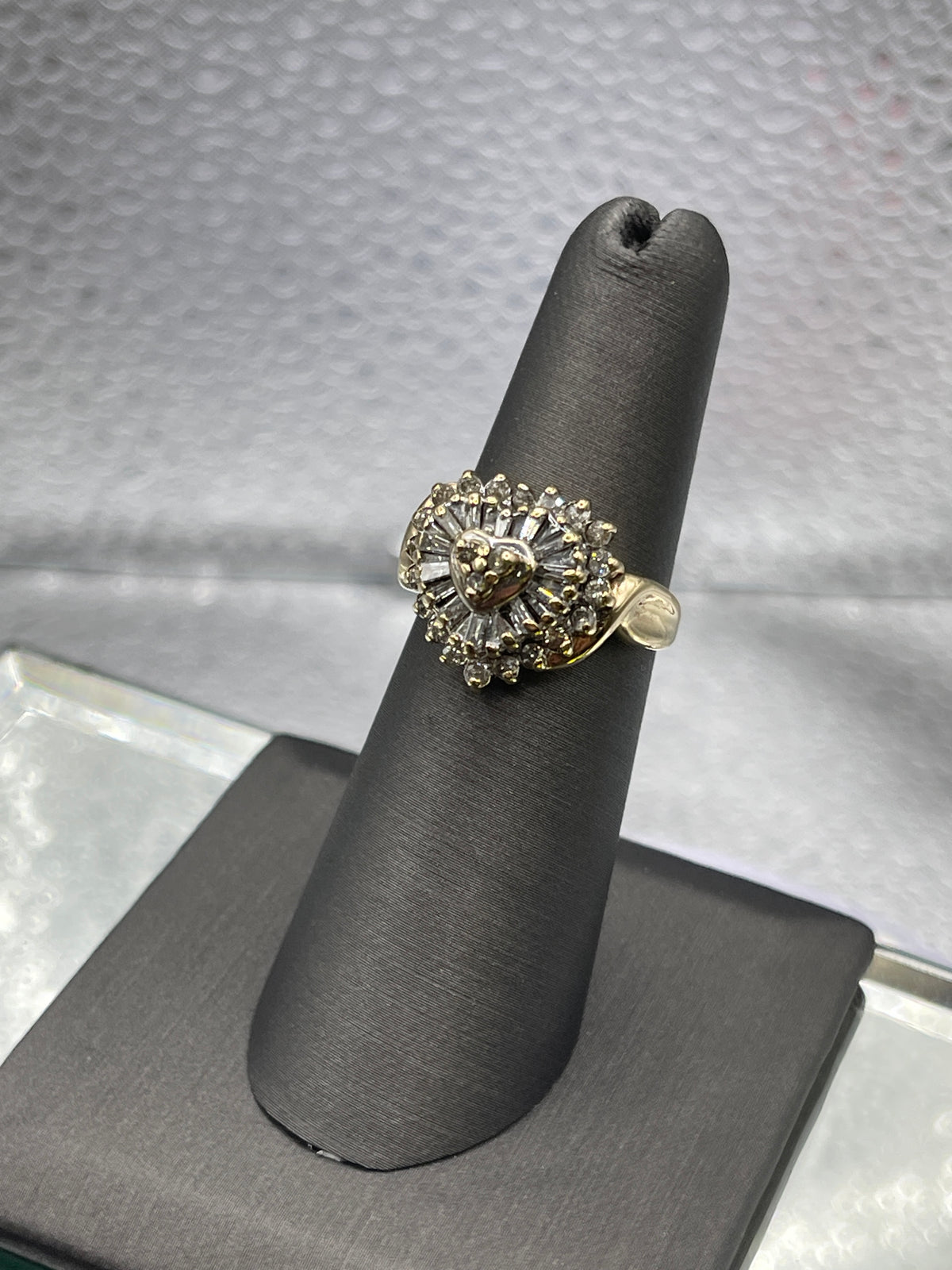 Ladies 10 Karat Yellow Gold Heart Diamond Cocktail Ring