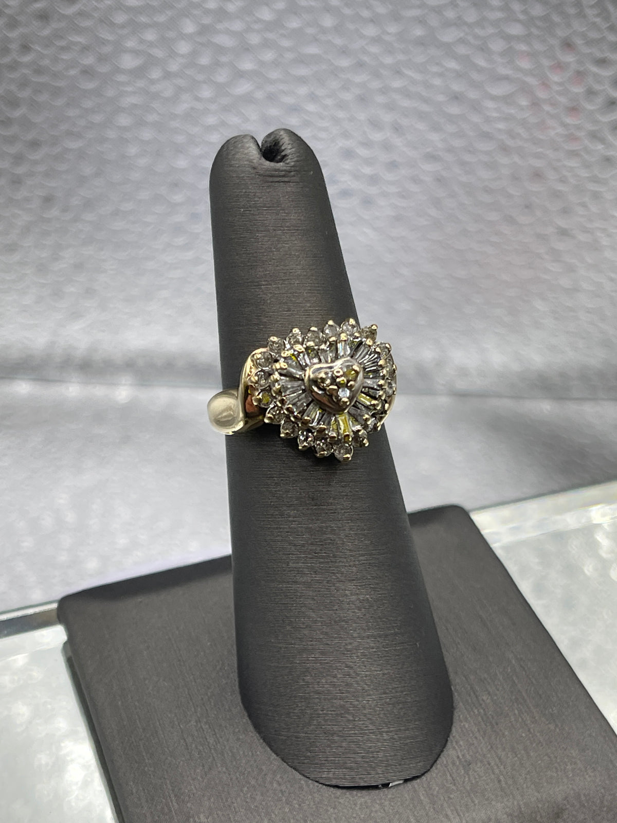 Ladies 10 Karat Yellow Gold Heart Diamond Cocktail Ring