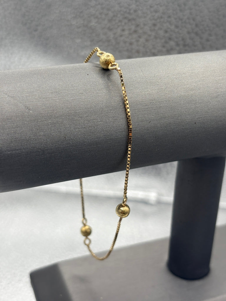 14 Karat Yellow Gold Ladies Box & Ball Link Ankle Bracelet