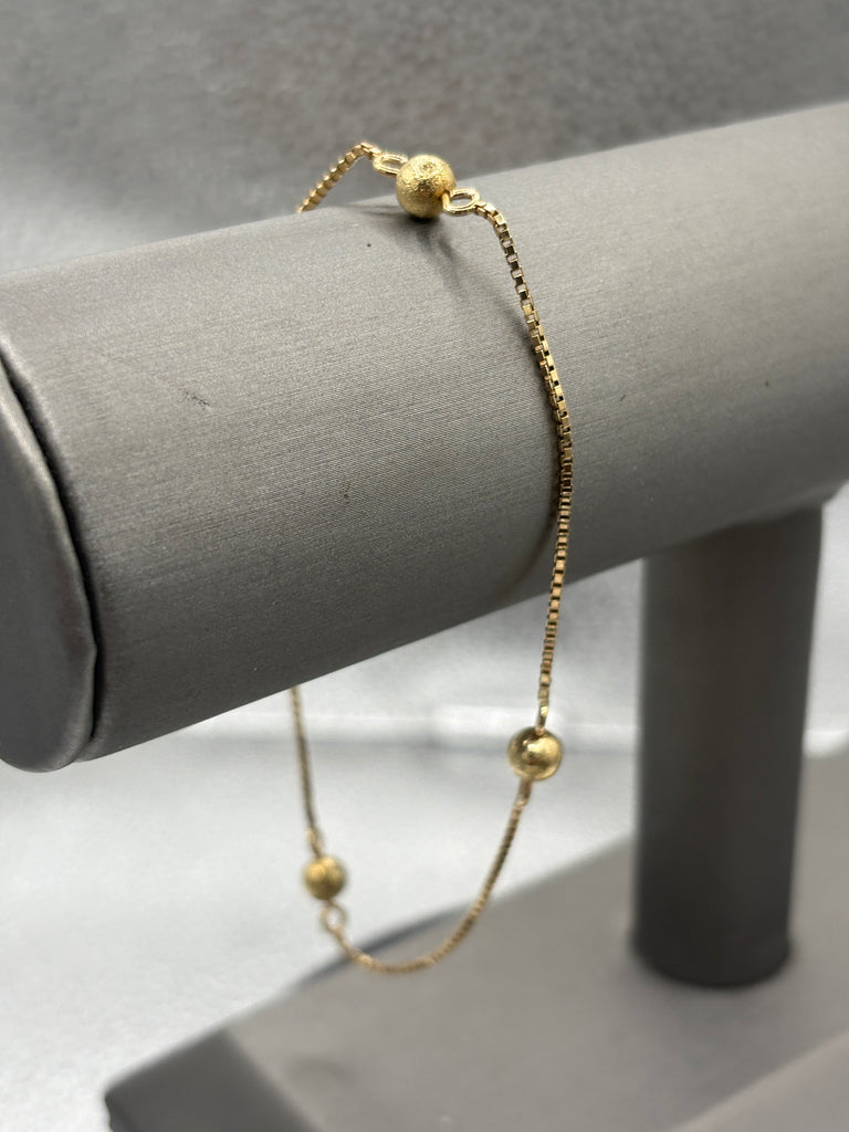 14 Karat Yellow Gold Ladies Box & Ball Link Ankle Bracelet