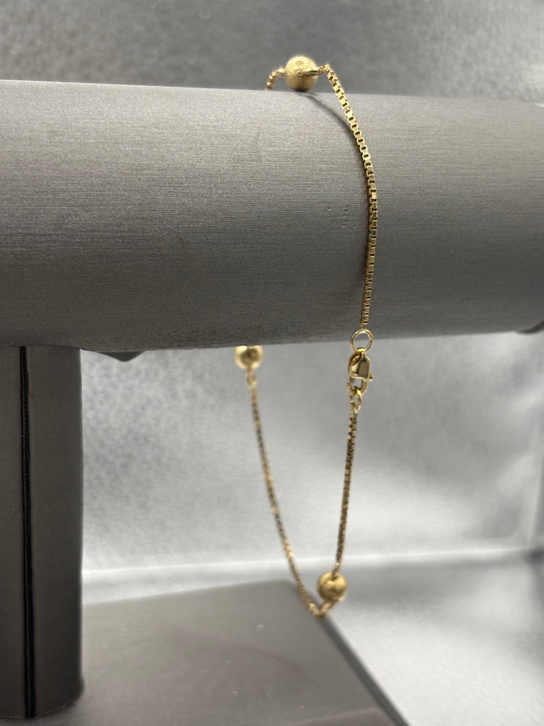 14 Karat Yellow Gold Ladies Box & Ball Link Ankle Bracelet