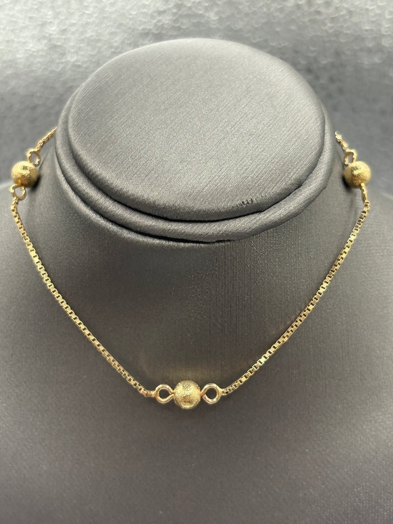 14 Karat Yellow Gold Ladies Box & Ball Link Ankle Bracelet