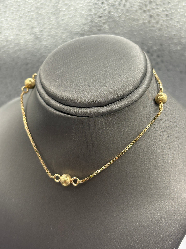 14 Karat Yellow Gold Ladies Box & Ball Link Ankle Bracelet