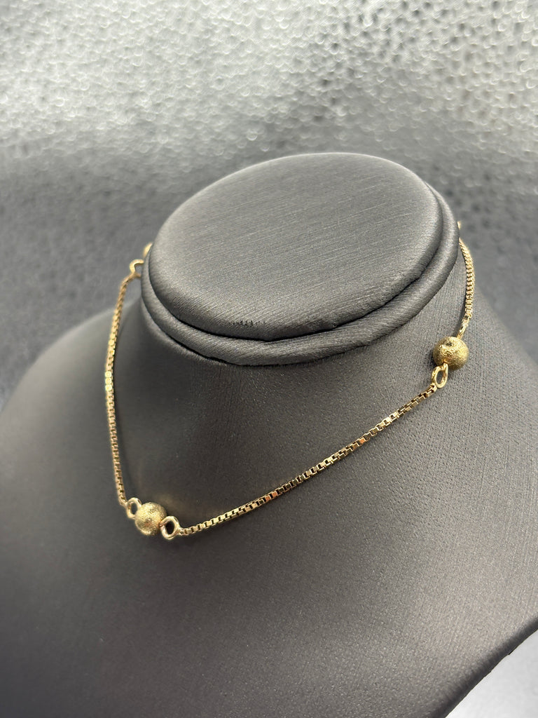 14 Karat Yellow Gold Ladies Box & Ball Link Ankle Bracelet