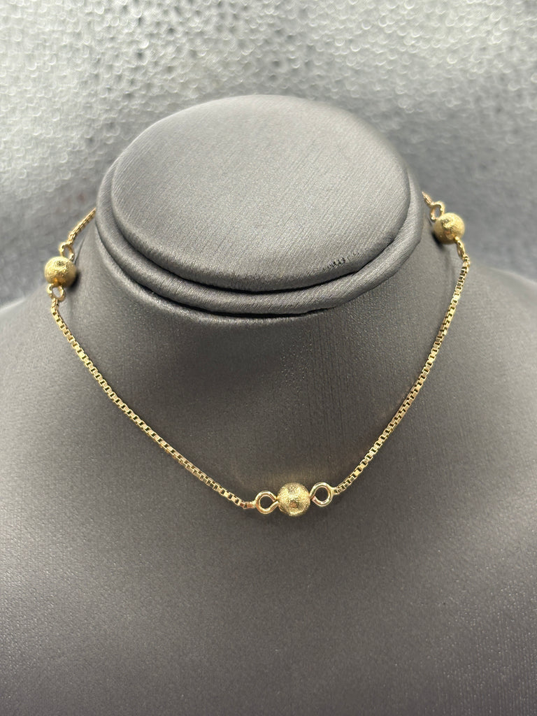 14 Karat Yellow Gold Ladies Box & Ball Link Ankle Bracelet