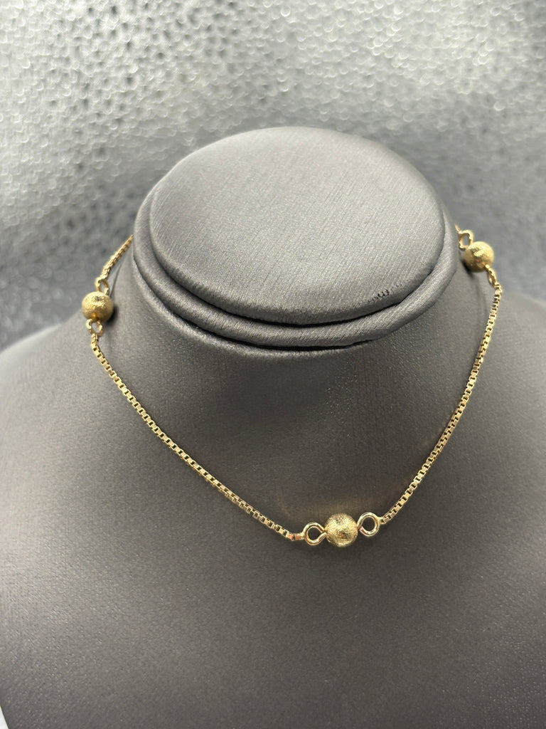 14 Karat Yellow Gold Ladies Box & Ball Link Ankle Bracelet